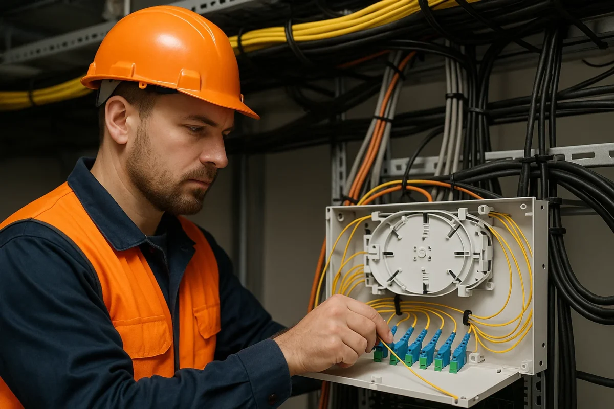 Монтаж внешних и внутренних сетей связи в том числе оптоволоконных сетей